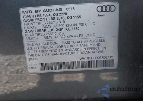 2016 Audi Q3 2.0T Premium Plus from USA, damaged, VIN WA1GFCFS9GR024191